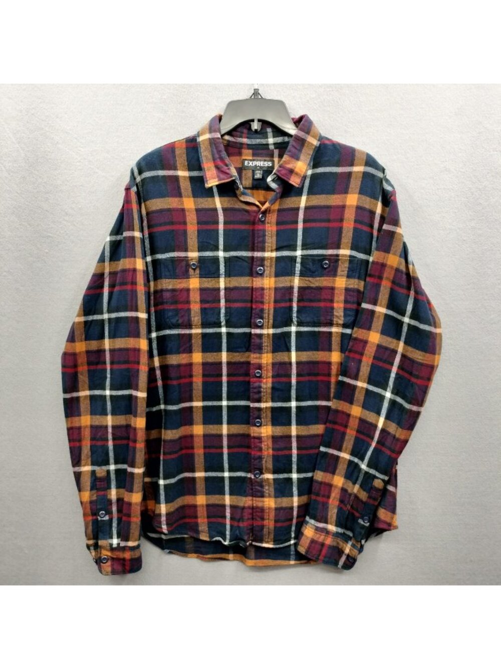 Express Flannel Shirt Mens L 16-16 1/2 Plaid Button Up Long Sleeve Casual Colors